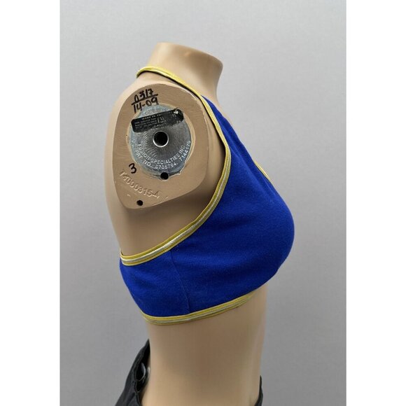 Anthropologie U-Neck Stretch T-Back Sports Bra Top Blue White Yellow Trim Size S - Picture 3 of 7